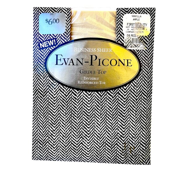 Evan-Picone Vintage Pantyhose MALLARD BLUE + VANILLA Lace Control size AMPLE - Picture 9 of 12